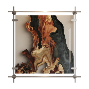 亚克力装置画金属杆沙发背景墙挂画玄关餐厅卧室抽象装饰画中古风