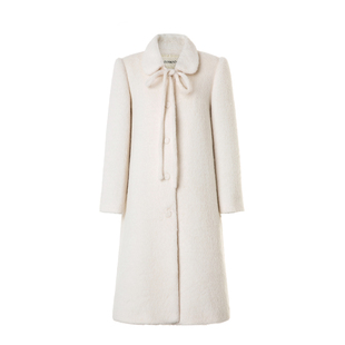 HSIYOUNWOO春秋冬阿尔巴卡苏力长毛羊驼毛蝴蝶结系带高级毛呢大衣