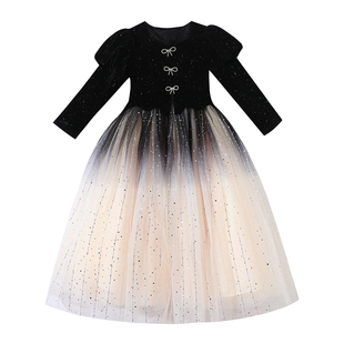 女童礼服轻奢小众儿童生日公主裙秋冬季花童婚礼主持人钢琴演出服