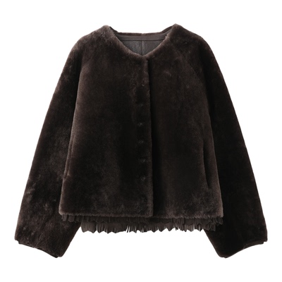 保暖羊皮毛一体皮草长袖外套