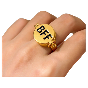 蛇年八方来财铜钱戒指2025新款金色素圈指环送闺蜜钱多多对戒饰品