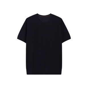 100%羊毛圆领针织衫短袖男士老钱风Icewish薄款打底衫无感化上衣