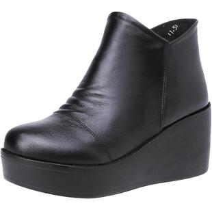 2025春秋季新款原创日系真皮单鞋女圆头坡高跟舒适休闲女鞋皮鞋