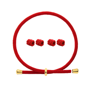 穿黄金转运珠的红手绳串珠3D硬金编织手绳半成品男女款可调节手链