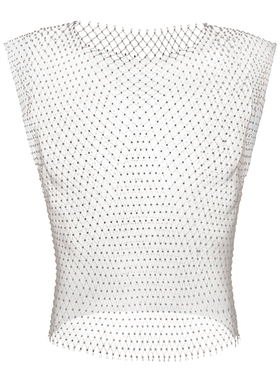 闪钻背心网格男女T恤性感渔网