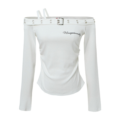 美式辣妹一字肩长袖显瘦T恤