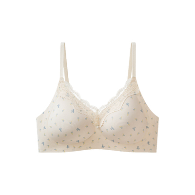 都市丽人碎花内衣女小胸聚拢蕾丝边甜美少女风无钢圈软支撑文胸罩