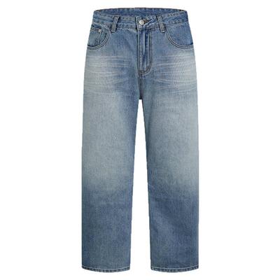 404MOB美式复古做旧水洗cleanfit直筒牛仔裤男女潮牌宽松休闲长裤