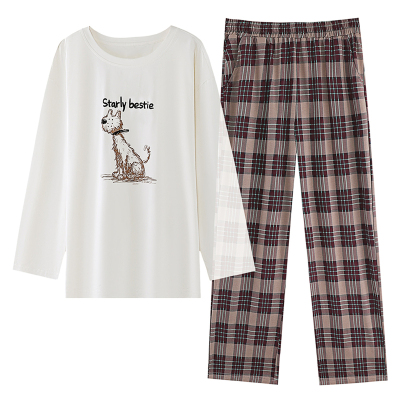 粉兔良品 女款 2025新款大码睡衣春秋季100全纯棉长袖家居服胖mm