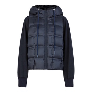 sdeer圣迪奥女装25年新品高领连帽拼接轻薄排骨羽绒服S25463101