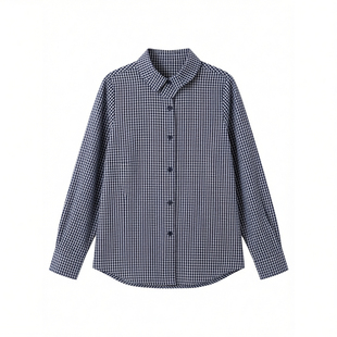 轻奢高级感蓝色格子花边领衬衫女春秋重要场合绝美洋气减龄小上衣