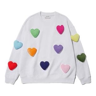 SQQZ PROJECT满身撞色爱心原创立体塞棉秋冬480G圆领卫衣情侣同款