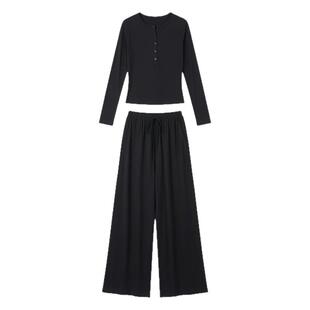 老钱风休闲舒适亲肤睡衣套装女家居服人棉莫尔代超柔软修身显瘦