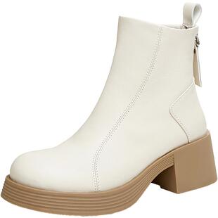 天美意厚底英伦切尔西奶皮靴女鞋子加绒复古短靴皮靴冬季新款