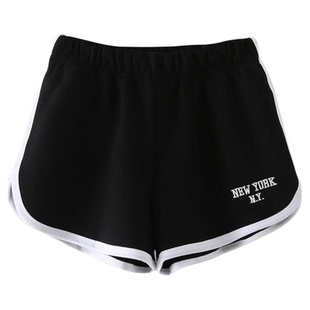 黑色短裤美式复古休闲百搭运动裤bm风短裤显瘦裤子纽约刺绣热裤女