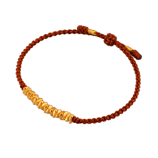 足金小克重黄金碎金子转运珠手绳本命年红绳手链细生日新年礼物女