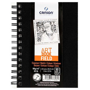 CANSON康颂ART BOOK FIELD 绘画薄线圈本96克90张素描速写彩铅本细腻 侧翻线圈黑色硬壳有撕裂线美术本