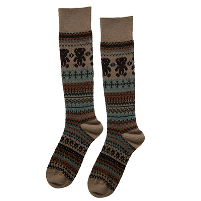 秋冬复古菱格小熊长筒小腿袜女