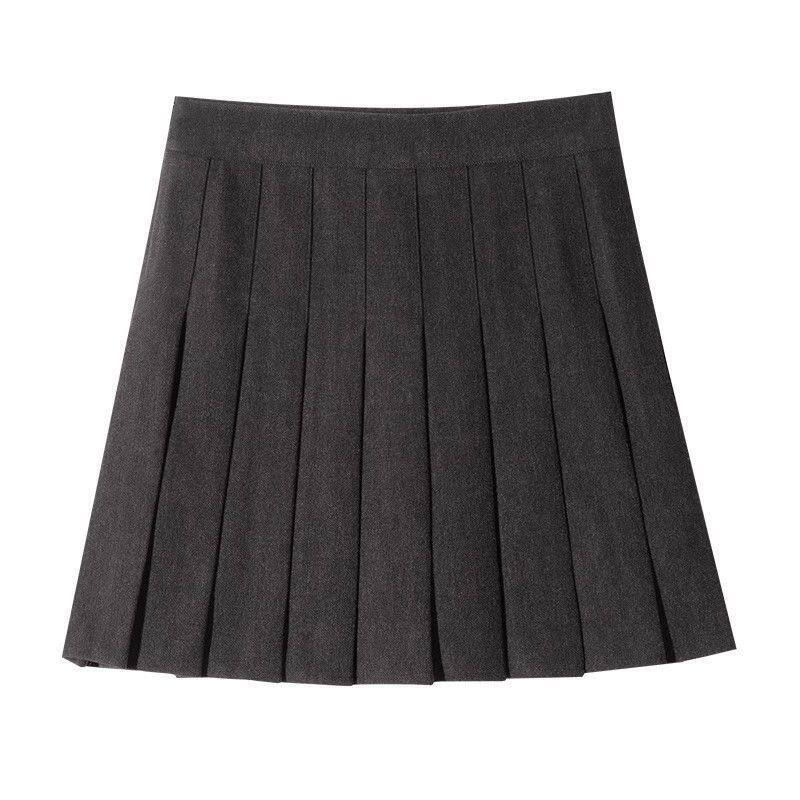 灰色加长款百褶裙女高腰显瘦小个子学院风a字半身裙学生jk短裙夏