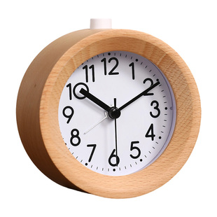 实木夜灯贪睡小闹钟床头座钟学生用钟表静音桌面时尚台面时钟台钟