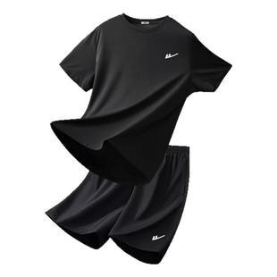 回力运动套装夏季男士运动服夏装速干冰丝短袖t恤短裤健身两件套T