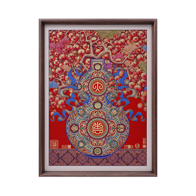 玄关装饰画入户正对门中国红玄关