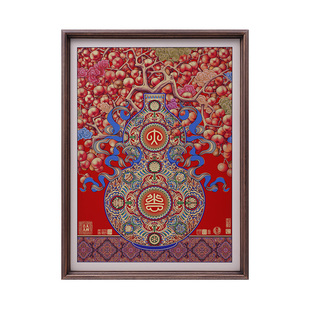 新中式铜画玄关装饰画正对门葫芦挂画中国红玄关画福禄客厅风水画