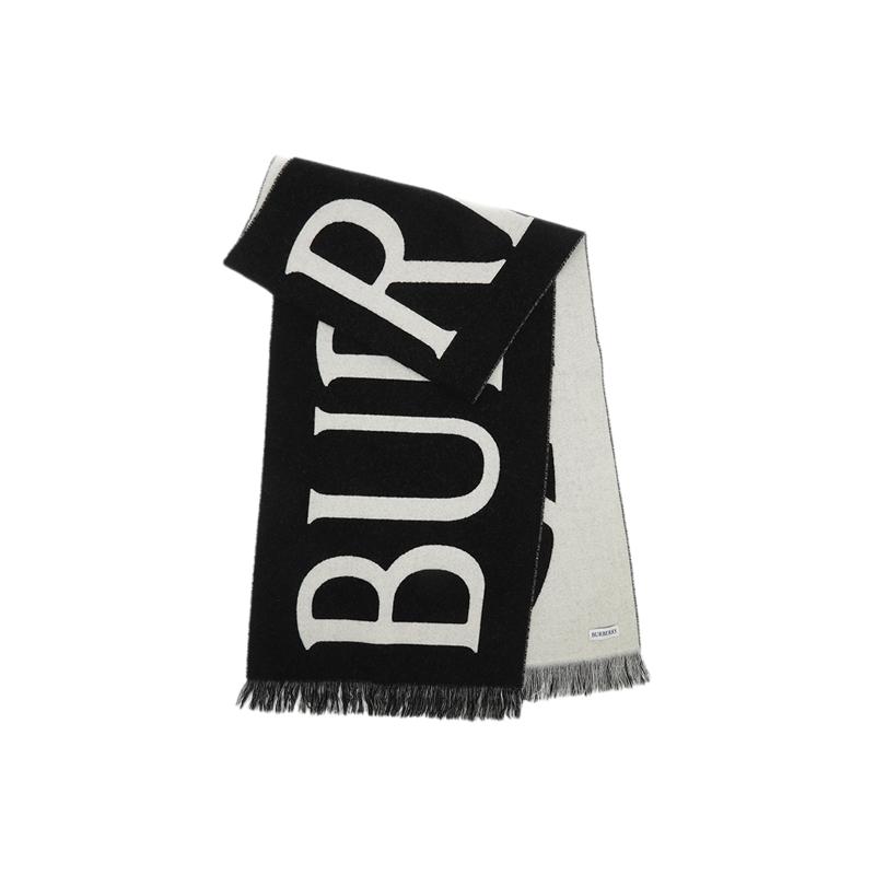 【自营】BURBERRY/博柏利男女通用双面绵羊毛提花字母长款围巾