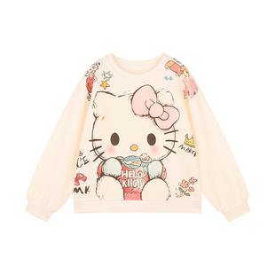 Amybaby女童上衣春季2026新款休闲可爱卡通印花宽松圆领卫衣