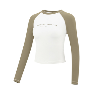 VfU美式复古撞色运动上衣女插肩紧身长袖T恤健身普拉提瑜伽服春秋