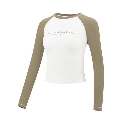 VfU美式复古撞色运动上衣女插肩紧身长袖T恤健身普拉提瑜伽服春秋