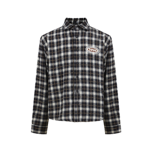 Remedy 秋季新款刺绣宽松休闲衬衣外套潮牌情侣格子长袖衬衫男女