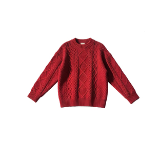 韩系氛围感新年圣诞红色麻花毛衣女慵懒风宽松显白气质漂亮针织衫