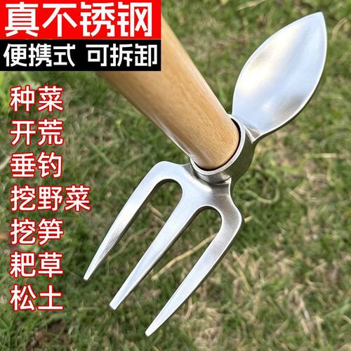 不锈钢新式两用锄头耙子种菜种花园艺除草两用耙锄赶海挖野菜沙滩