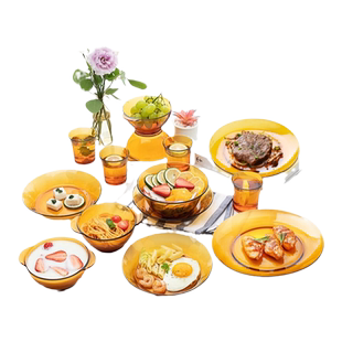 法国进口DURALEX耐高温钢化玻璃4人餐具透明玻璃碗盘轻奢家用餐具