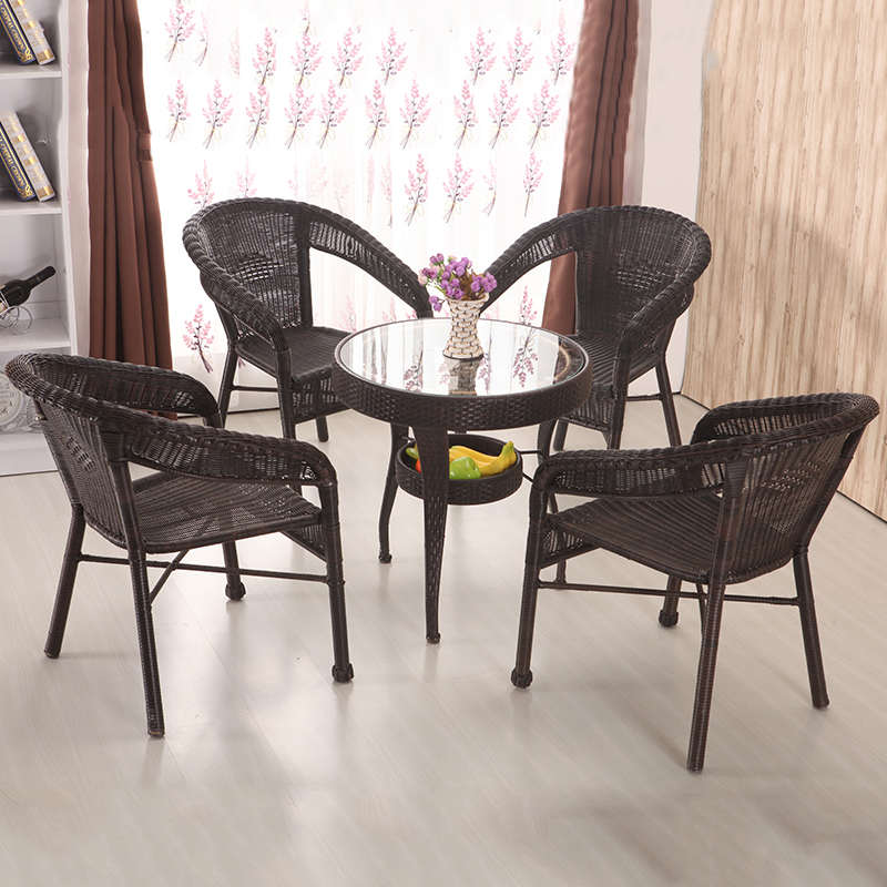 单个小藤椅子庭院家用休闲阳台靠背椅简约老人藤编织喝茶桌椅组合