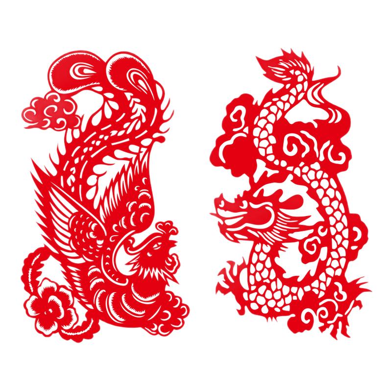 大号龙凤镂空不干胶喜字凤凰十二生肖龙剪纸窗花玻璃贴纸凤花鸟