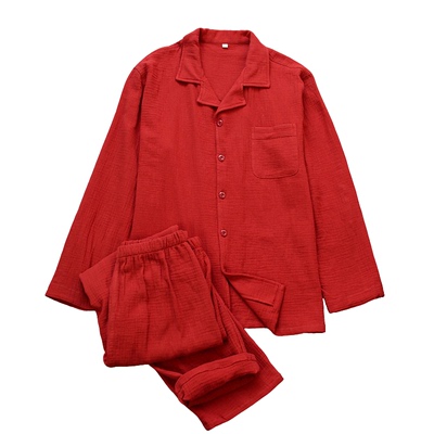 纯棉纱布男士本命年家居服长袖