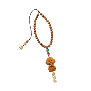 天然崖柏木可爱小猴子汽车挂件出入平安后视镜车内挂饰女车载吊坠