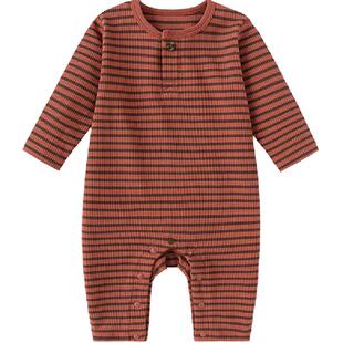 babylove婴儿连体衣春秋宝宝哈衣爬服莫代尔棉睡衣条纹弹力打底衣