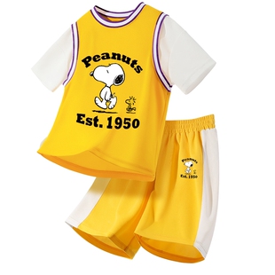 史努比男童篮球服套装短袖t恤男孩夏季训练衫冰丝速干儿童运动服