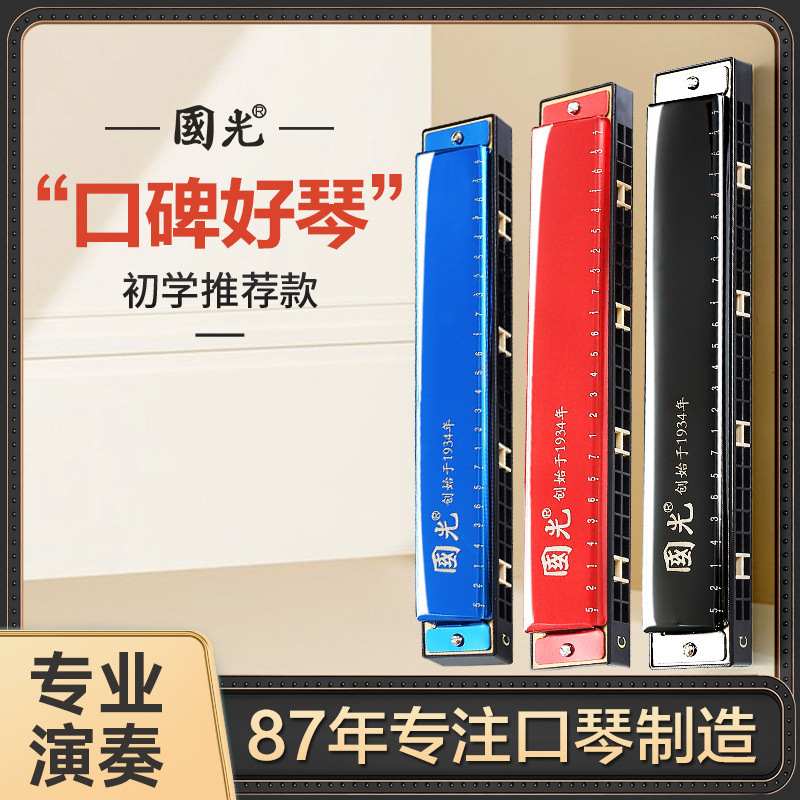 国光口琴24孔复音C调口男士专业重音初学者儿童风琴级演奏28乐器