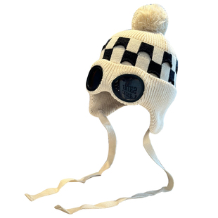 2025新款格子飞行员护耳针织帽子女秋冬保暖防风毛球护目镜毛线帽