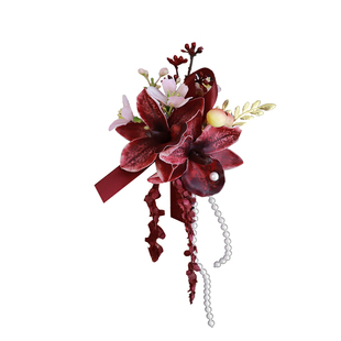 新中式酒红色新郎新娘婚礼胸花结婚襟花父母亲伴郎胸针伴娘手腕花