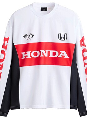 【Honda】HM男装T恤本田圆领大廓形长袖宽松潮流网布上衣1331357