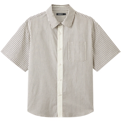 gxgjeans男装  简约通勤拼接门襟条纹短袖衬衫宽松外套 26夏新品