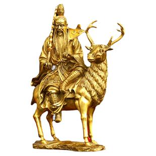 精工大号纯铜姜太公黄铜姜子牙骑四不像打神鞭杏黄旗姜尚神像摆件