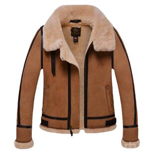 COCKPIT空军飞行服B3女款磨砂短款皮毛一体飞行皮衣防寒外衣皮草