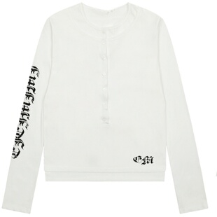 local aliens外星沙龙复古假两件长袖T恤字母印花修身打底上衣女