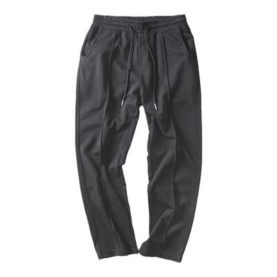 HMN Studio美式卫裤男秋季宽松直筒加绒休闲裤垂感黑色运动长裤子